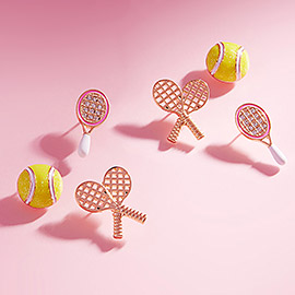 3Pairs - Tennis Ball Racket Hypoallergenic Stud Earrings